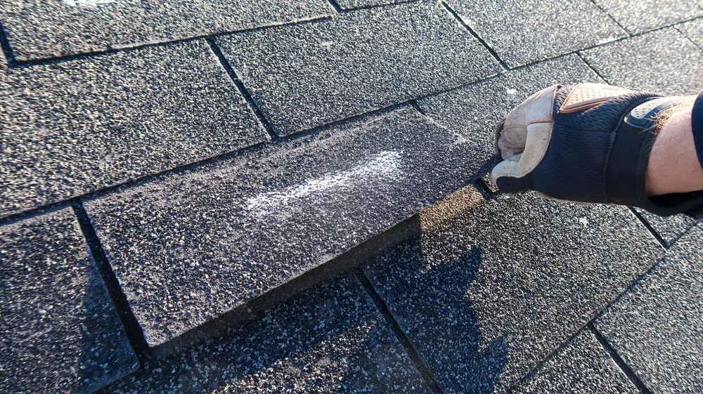 Hail storm damage by Perkins Roofing